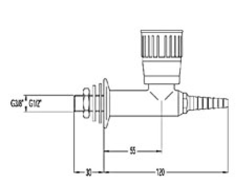 13050_2 Кран лабораторный д/технического газа (О2) линейный д/установки в стену/стеллаж