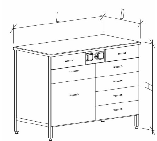 Стол-тумба с ящиками и розетками 1200 СТЛнб-М с/я.р. (7+1)